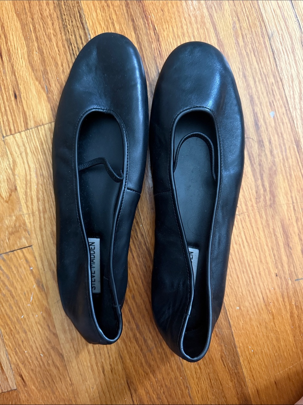 Steve Madden Black Leather Slip-On Ballet Flats